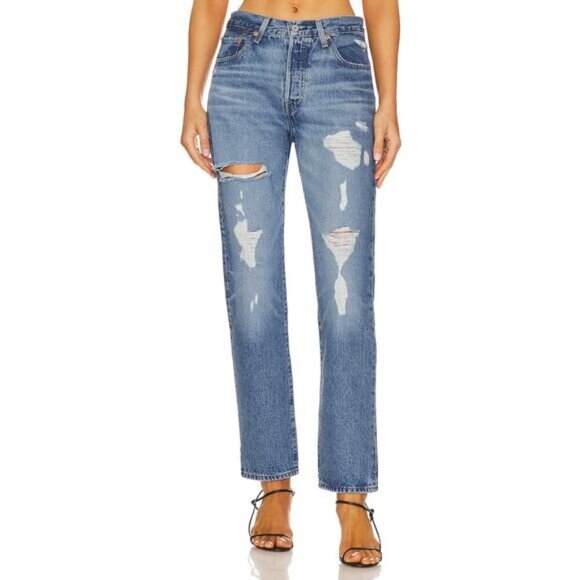 NWT LEVI'S Premium 501 Original High Rise Straight Leg Jean Sz 24 Hits Different - Picture 2 of 11